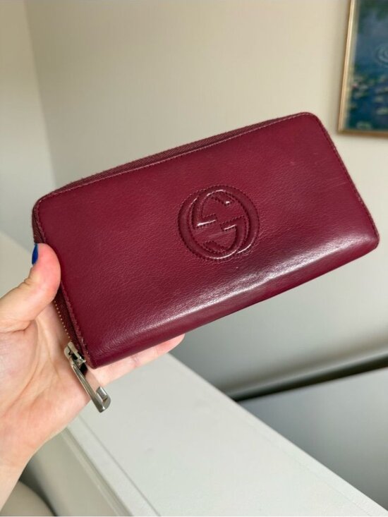 Gucci Handbags - Gucci Deep Wine Res Leather Zip Around Wallet with Embossed GG